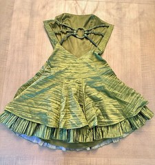 Cache Size 4 Green Solid Halter Sleeveless Mini Dress Ruffle Hem Lined