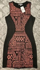 Bailey Girl Womens Dress Black Coral Tribal Bodycon Size L C36