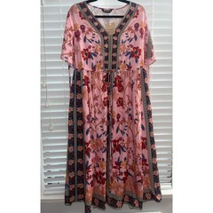 BloomChic Boho Print V Neck Drawstring Dress NWT