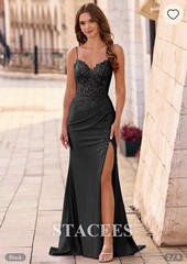 Stacees Slim V-Neck Beaded Sheer Boned Corset Ruched Prom Dress with Slit