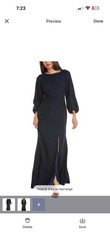BISHOP SLEEVE OPEN-BACK TRUMPET GOWN WITH SCARF TIE IN MIDNIGHT NAVY, NWT