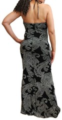 Vintage Jessica McClintock Halter Dress Black Paisley Stretch Gown Size 4 – 10