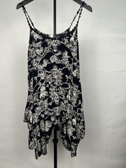 PacSun Black White Floral Woven Rayon Slip Dress Scoop Neck Hi-Low S