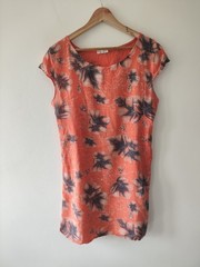 Made In Italy Women Short Dress 10 12 Orange Floral Casual Short Sleeve Summer