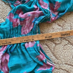 KANTHA BAE O/S 100% Silk Boho Teal Floral Pink Maxi Dress Keyhole Balloon Sleeve