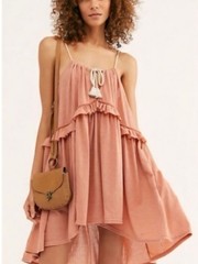 Free People Dusty Rose Ruffle Tiered Spaghetti Strap Dress