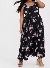 Torrid Black Floral Georgette Maxi Dress Tank Lined Flare 11688091 Women Plus 2X