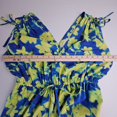 Calvin Klein Womens Blue Lime Floral Maxi Dress Tiered Resortwear Size 8