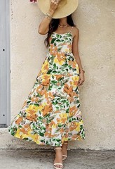 NEW! PRETTYGARDEN Spaghetti Strap Scoop Neck Floral Maxi Dress Pockets Sz Medium