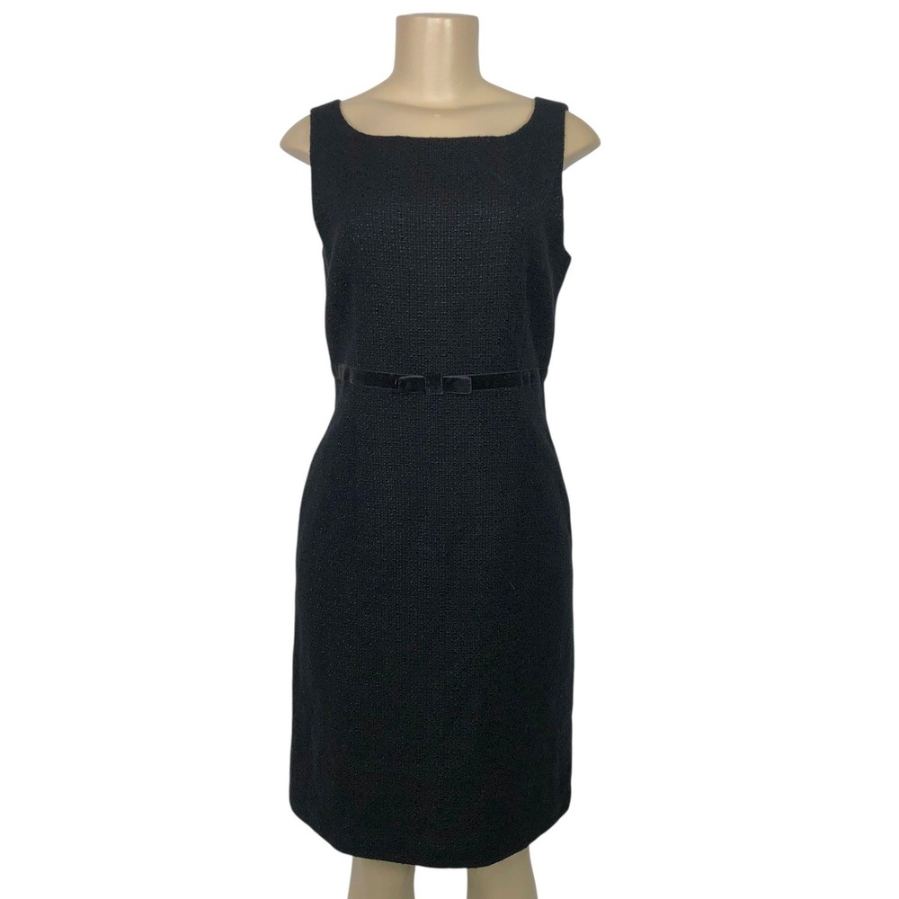Gap Wool Blend Tweed Sheath Dress Velvet Bow Sleeveless Size 8 Business Career