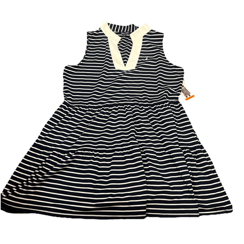 NWT Women&rsquo;s Navy/Ivory NAUTICA Stripe Collard Sleeveless Summer Dress *LARGE*