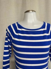 LAUREN RALPH pullover Dress Med Blue White Striped Sailor Boatneck Jersey