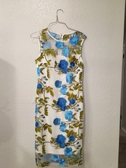 Calvin Klein 10 White Blue Green Floral Sheath Dress Round Neck Sleeveless Zip