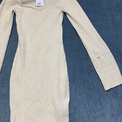 H&M Divided Bodycon Dress Womens S Beige Ribbed Knit Sweetheart Neck Long Sleeve