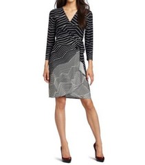 NEW BCBGMAXAZRIA BLACK COMBO ADELE WRAP DRESS LDB6T309/B454A SIZE S