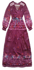 Alphamoment Sz S 36 Silk Beaded Embroidered Purple Floral Maxi Dress Under Dress