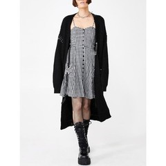 Disturbia UK black and white plaid button down flowy strap dress US 6
