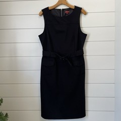 Black Belted LBD Dress Women Large Stretch Sheath Merona Business Casual Wedding