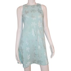 Be Smart Seafoam Green Silver Floral Sleeveless Shift Dress Short Women Size 5/6