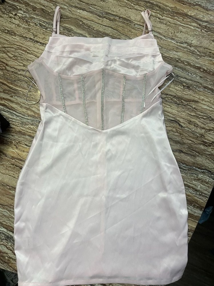 Fashion Nova Roxanna Satin Mesh Corset Mini Dress in Pink Medium