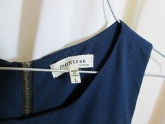 Monteau Navy basic shift dress oval neck sleeveless Zip scalloped hem Large