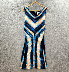David Lawrence Atelier Womens Pencil Dress Size 14 Blue Beige Black Silk