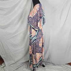 OLIVACEOUS Size Small Rayon Crepe Deep Plunge Double Slit Open Back Kimono Maxi