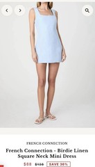 NWT French Connection Birdie Linen Square Neck Mini Dress Baby Cashmere Blue 8
