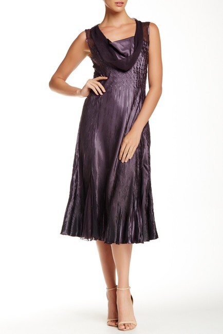 KOMAROV COWL NECK CHARMEAUSE CHIFFON DRESS SIZE L OMBRE-BLACK NEW