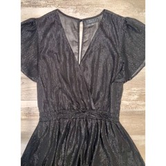 TRIXXI Black Shimmer Dress Flutter Sleeve V-Neck Elastic Waist Women&rsquo;s Large