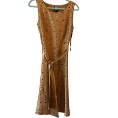 Due&rsquo; per Due&rsquo; Silk Elegant Carmel sleeveless Polka Dot Dress size 8