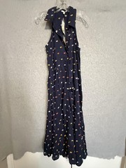 Ella Moss Dress Womens Medium Blue Christina Pick Dot Maxi Shirt Dress Pockets