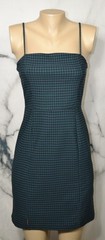 ORIGINALITY Teal Black Check Dress Large Adjustable Straps Unlined Made in USA