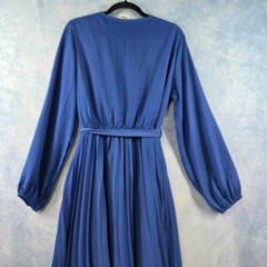 PrettyGarden Womens Blue Pleated Wrap Midi Dress Long Sleeve Tie Waist Large