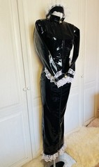 Misfitz blk PVC & lace padlock lockable sissy Maids hobble dress. SIZE 20. CD