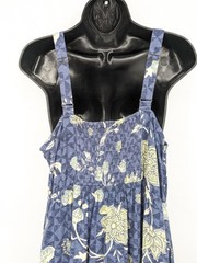 Floral Linen Blend Tiered Maxi Dress Tropical Cottage Boho Flowy Pockets Large