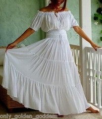 white dress peasant smocked ruffled S M L XL 1X 2X 3X 4X 5X 6X PLUS ONE SIZE