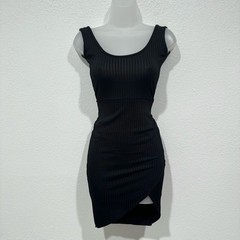 pretty little thing black ribbed wrapped sleeveless bodycon mini dress