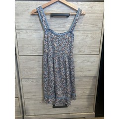 American Eagle Floral Lace Up Back Mini Dress Blue Pink Ditsy Babydoll XS NEW