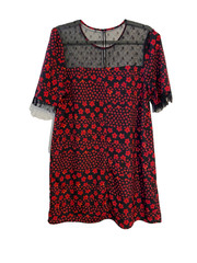 BCB Generation Dress Women L Red & Black Floral with Lace Detail Cottage Fairy
