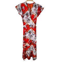 Cortefiel Women&rsquo;s Size Medium Floral Dress V Neck Ruffle Sleeve