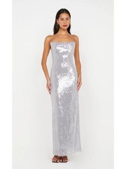 Bec + Bridge Aishya Grey Sequin Cowl Neck Lace Up Back Maxi Dress Size 2