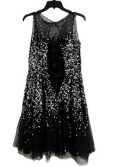 Basix II Nylon Dress 6 Black Silver Sequin Tulle Fit Flare Party Cocktail Skater