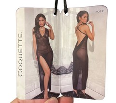 Coquette Long Sheer Black Lace Gown With Open Back & Side Slit O/S NWT