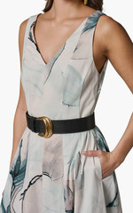 NWT Stunning Donna Karan NY Belted A-Line Midi Lined Dress, 10, Skylight, $199