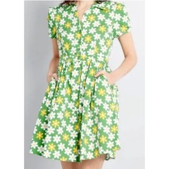 Modcloth Size Small Summer School Cool Green White Yellow Daisy Dress Retro