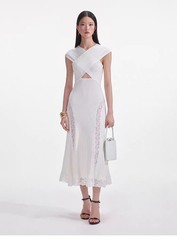 Self-Portrait Lace patchwork V-neck cut-out long knitted Dresses