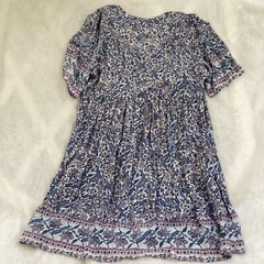 Roman Blue White Pink Floral A-Line Dress V-Neck Knee 18 Button Tassel