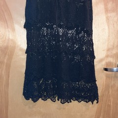 Black Crochet Lace Sheer Scoop Neck Sleeveless Tank Dress Knee Length One Size