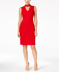 CALVIN KLEIN Scuba Crepe Choker Keyhole V-Cutout Sleeveless Sheath Mini Dress, 2